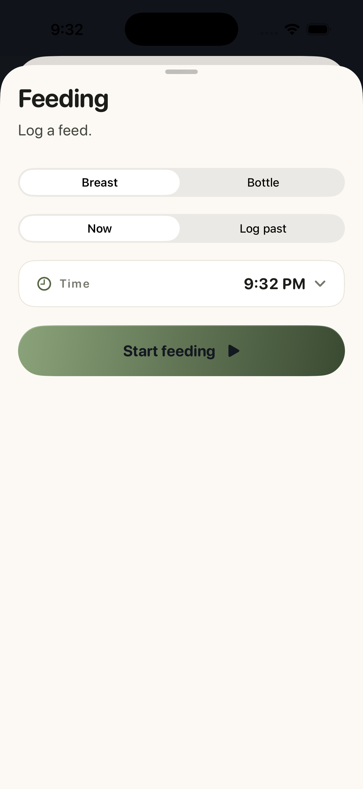 Nurture feeding log sheet