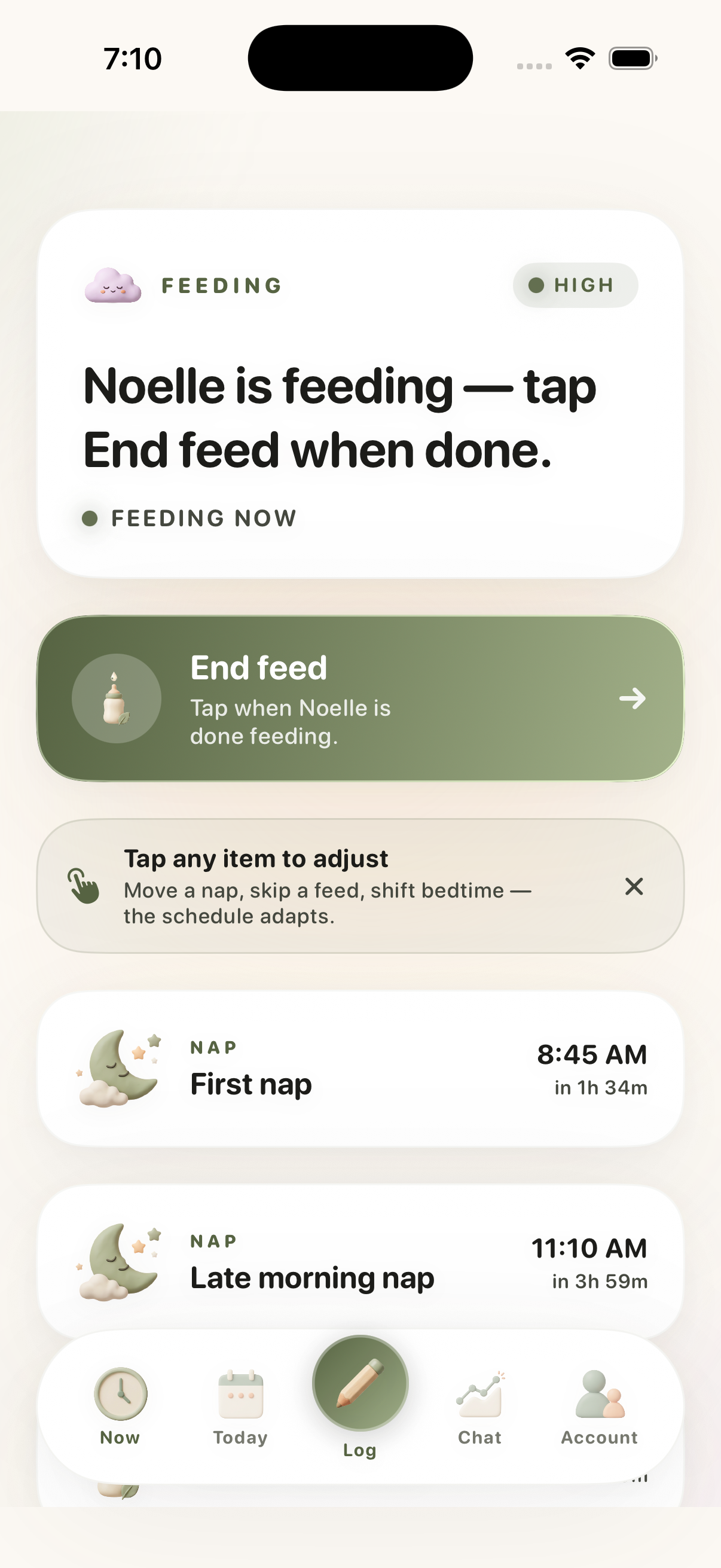 Nurture active feeding screen