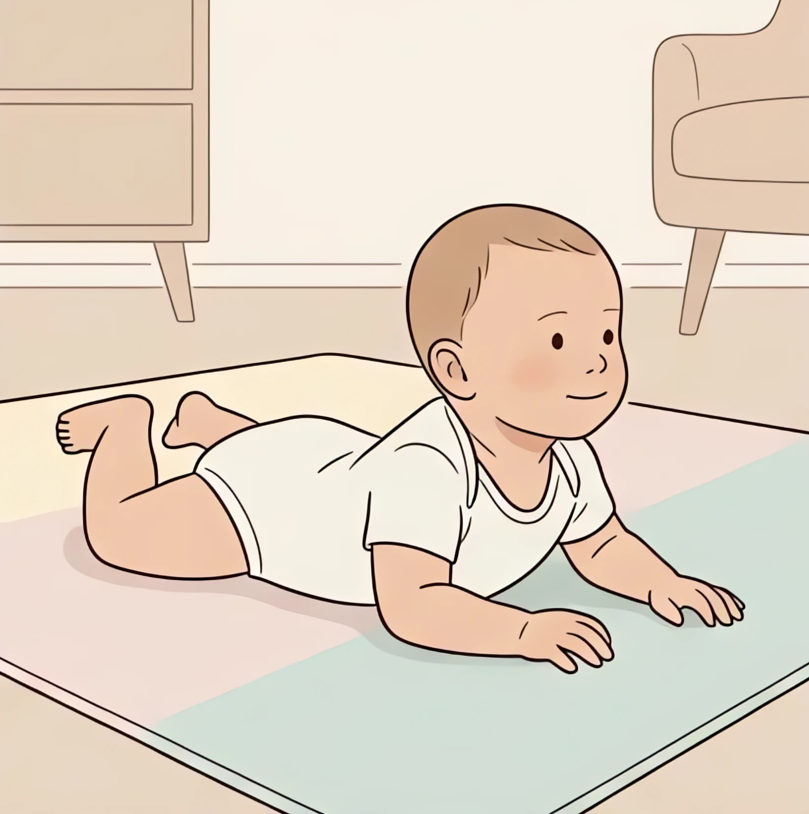 Baby lifting head during tummy time showing 3-month physical development